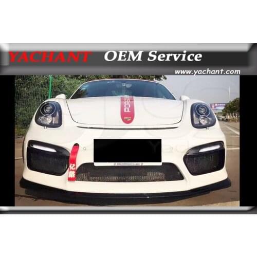 Front Money FRP Fiber Glass Front Bar w/ Carbon Fiber Front Lip Fit For 14-16 Cayman Boxster 981 GT4 Style Front Bumper with Lip