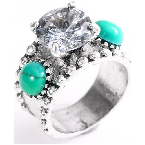 Ofertas Wholesale New Womens Hot Item Retro Lasagna Green Pine White Zirconium Fashion Metal Zinc Alloy Rings