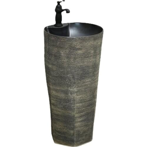 Retro Floor-Standing Home Pedestal Basin Washbasin Balcony Integrated Outdoor Courtyard Ceramic Basin Antique Outdoor