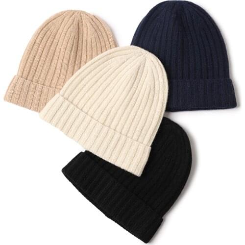 Luxury Brand 100% Cashmere Hat Solid color Fashion Super Warm Soft Pure Cashmere Hat Women knitted Hat Head Winter
