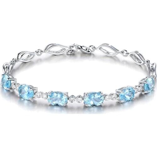 Luxury Silver Plated Sea Blue Zircon Bracelet Oval Cut Cocktail Party Womens Crystal Bracelet Lover Jewelry Banquet Party Gifts