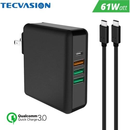 61W USB C Type C PD QC 3.0 4 Port Fast Charger 45W Power Adapter for Macbook Pro Air HP Lenovo Asus Xiaomi Huawei Laptop Tablet