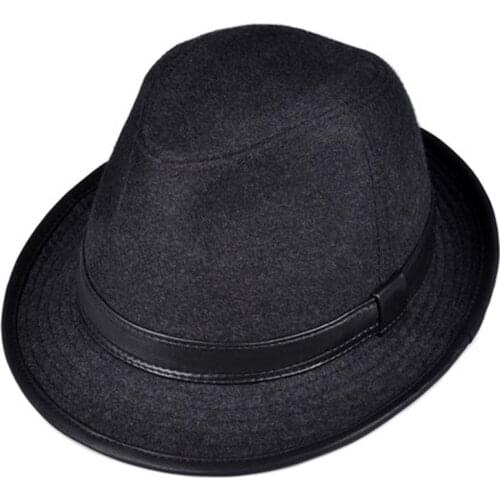British Retro Genuine Leather Wool Gentleman Jazz Fedoras Hats For Men Women Woolen Stage Fitted Cowboy Caps Male Grey Gorras