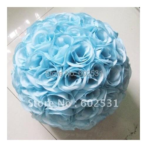 SPR 25cm lake blue wedding flower ball plastic center silk kissing ball,party & celebration decoration flower