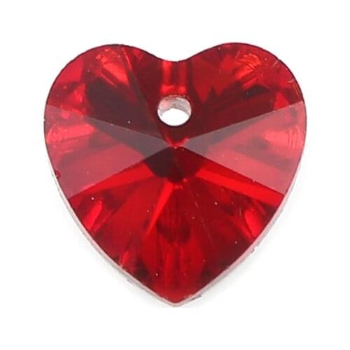 Doreen Box Glass Valentines Day Charms Heart Deep Red Color Pendant For DIY Jewelry Making Accessories 10mm x 10mm, 50 PCs