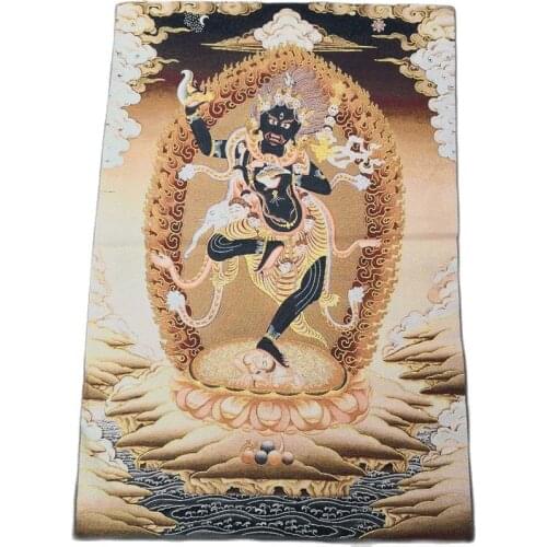 Tibetan Tantra, silk embroidery, Tangka brocade, gold silk embroidery, Vajra black fury Buddha