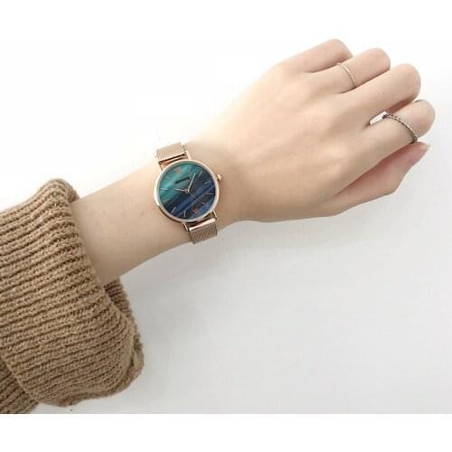 Ulzzang Polar Lights Design Watches Women Fashion Casual Rose Gold Stainless Steel Mesh Strap Wrist Watch Female Quartz Clock