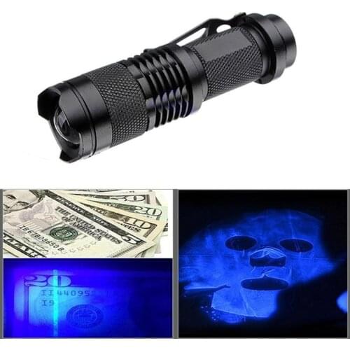 XPE Q5 395 UV Purple Light Flashlight Portable Lighting Telescoping Zoom Money Checker Torch