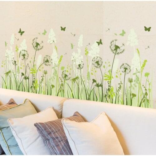 Green Color Dandelion Wall Stickers Vinyl DIY Dandelion Butterfly Wall Decals For Living room Bedroom Corner line Decor stickers