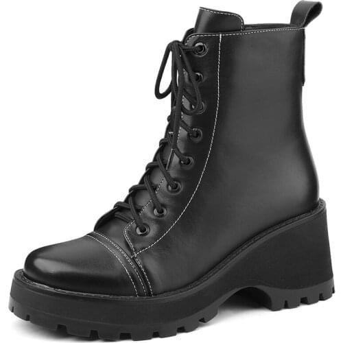 Autumn Winter Ankle Martin Boots Women Shoes Thick Bottom Black Round Toe Platform Footwear Fashion Elegant Shoes Women A188