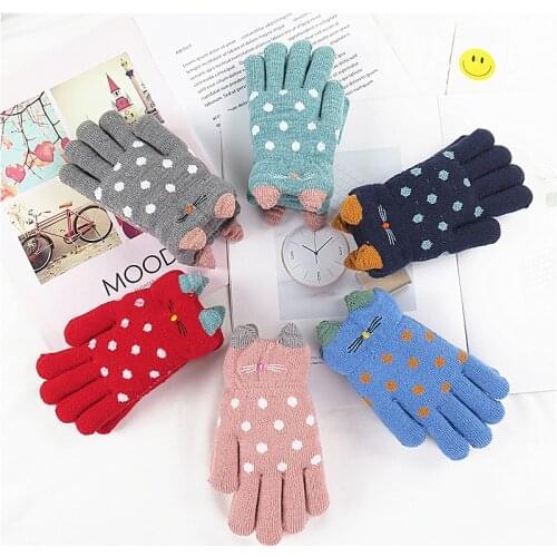 4-7 Years Children Gloves Girl Boy Winter Warm Baby Knitted Gloves Fingers Kid Girl Warm Velvet Thick Winter Gloves For Boy