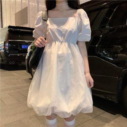Women Dresses Puff Sleeve Pettiskirt Female 2021 Summer Short Skirt Summer Mesh Small Skirt Vestido De Mujer