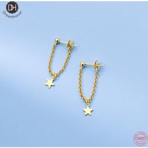 Dreamhonor 925 Sterling Silver Short Tassel Chain Star Shape Stud Earrings Jewelry Women 2021 New Design Bijoux