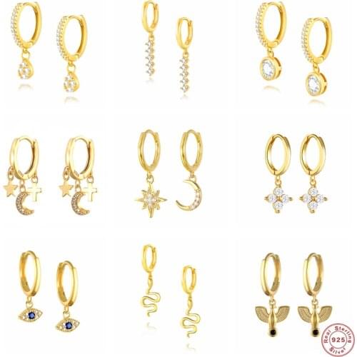 100% Real S925 Sterling Silver Huggie Earring Bling Zircon Hoop Earrings For Women Girls Wedding Jewelry Pendientes orecchini