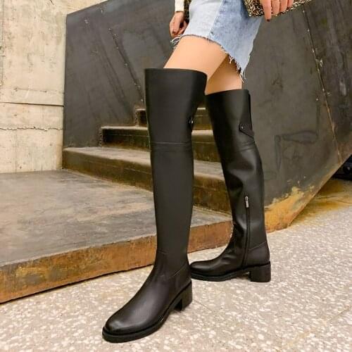 High Quality 2021 New Winter Women Long Boots Over-the-Knee Handmade Genuine Leather Zipper Office Punk Goth Casual Shoes Warm
