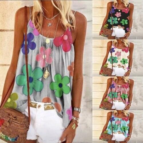 Womens summer flower print loose halter top t-shirt