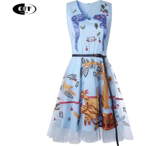 Celebrity Designer Embroidery Blue Mini Dresses For Women V-neck Mesh Elegant Party Evening Sexy Ladies Tank Dress Femme Robe ZA