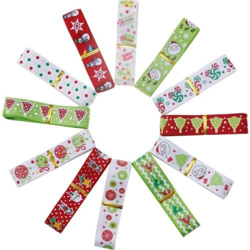 7/8'' Christmas printed grosgrain ribbon for gift decoration diy mix ribbon set 24yards in total 2 yards per color
