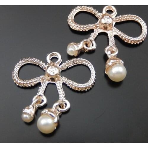 10PCS Women Cute Necklace Charms Rose Gold Alloy Bow Pendant Charm Fine Jewelry Making 23mm Hot Sale Korea Style Gift 39873