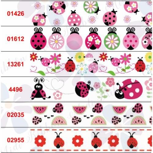 16mm-75mm Cartoon Series Geometric Check Flower Printed Grosgrain/Foe Ribbon Heart DIY Party Decor Hair Bowknots 50yards/roll