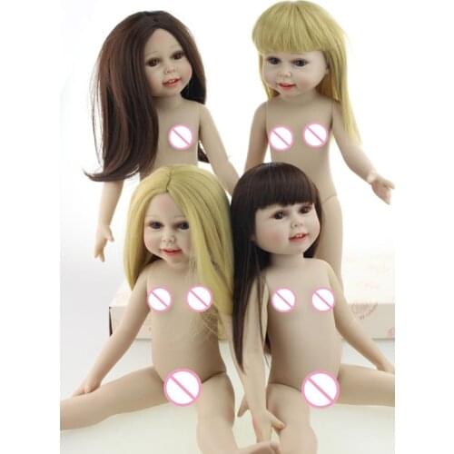 18inch Full Body Vinyl Silicone Doll 45cm Simulation Fashion Girl Naked Baby Reborn Toddler Blonde Brown Hair Dress Up Toys Gift