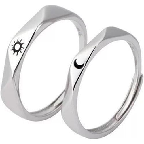 2Pcs Sun and Moon Lover Couple Rings Set Promise Wedding Bands for Him and Her