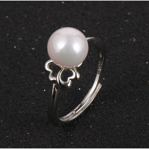 2020 New Female Rings Jewelry Women Fashion Wedding Pearl Silver Plated Flower Opening Finger Rings Gifts For Girls Party