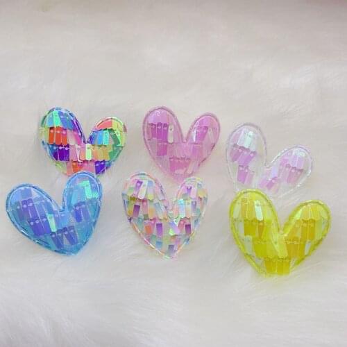 30Pcs/LOT 4.5*4.8CM Shiny Sequin Heart Padded Appliques For DIY Handmade Children Hair Clip Accessories And Hat Shoes Patches
