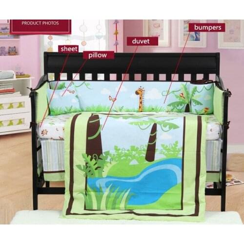 4PCS embroidery baby bedding set baby cot crib bedding set cartoon бортики в кроватку (4bumper+duvet+sheet+pillow)