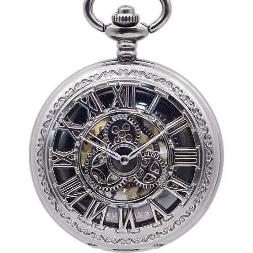 5pcs Steampunk Pocket Watch Mechanical Pocket Watch Clock Necklace Pendent Retro Skeleton Vintage Pocket Fob Watch With Chain