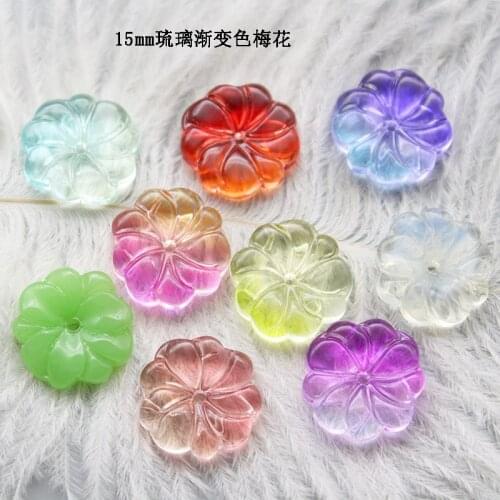 50Pcs/pack 15mm Glass Plum Blossom Petal DIY Antique Hairpin Earrings Hanfu Jewelry Accessories Crystal Beads 6Colors for Choice