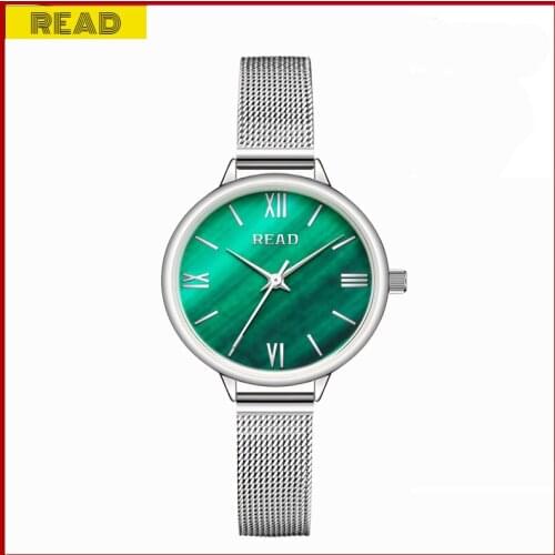 New Green Face Japan Quartz Movement Ladies Wristwatches Stainless Steel Fashion Roman Scale Mesh Ultra Waterproof Women Watch