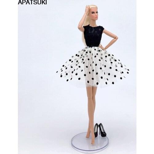 Black Polka Dots Dress Doll Clothes for Barbie Doll Outfits Sleeveless Lace Tutu Dresses for 1/6 Dolls Clothes Toys For Children
