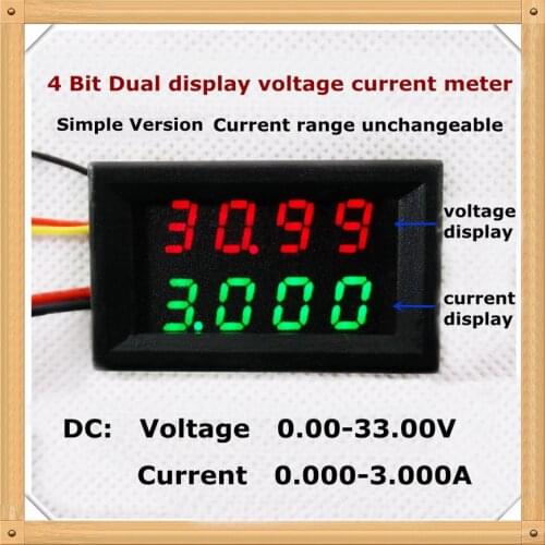 RD simple version 4 bit DC 0-33V/3A Dual LED Display 0.28 Digital Ammeter Voltmeter voltage current meter [4pcs/lot]