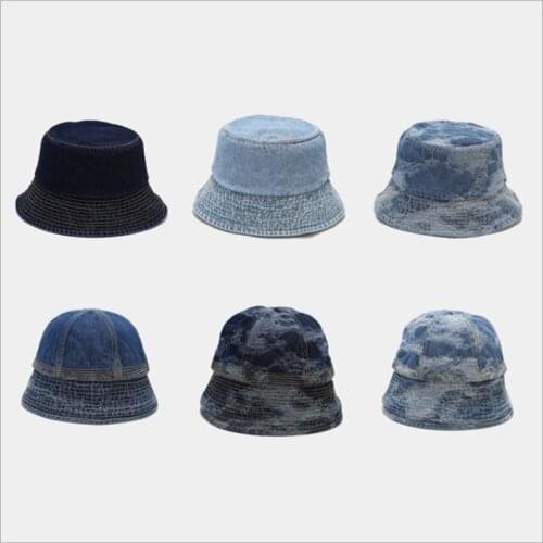 Denim Hole Personality FishermanS Hat Unisex Vintage Flat Top Dome Collapsible Hip Hop Shading Summer Basin Cap WomenS Hat