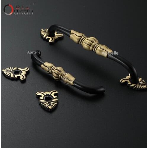 Door Furniture Hardware Flower Brass Copper Black Vintage Cabinet Kitchen Handle Cupboard Drawer Pulls Toolbox Knobs