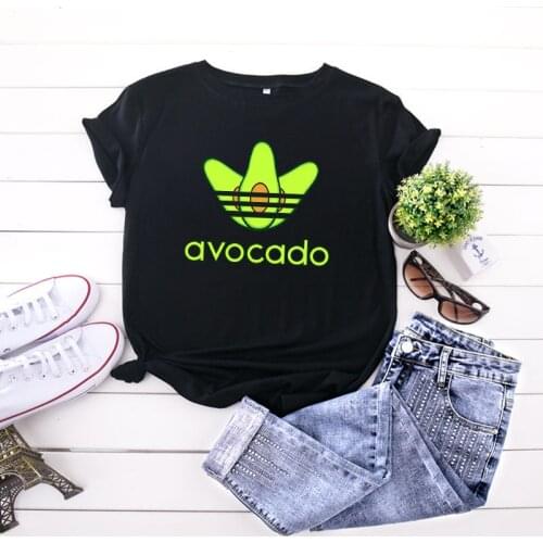 100% Cotton Summer New Womens T-shirt O-Neck Harajuku Avocado Funny Top Casual Female T shirt Oversized Size S-5XL
