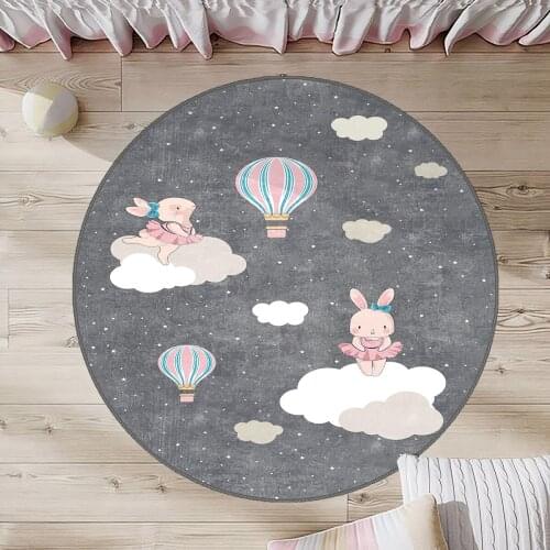 Gri Yuvarlak Çocuk Odası Halısı tavşan balon bulut yıldız pembe mavi