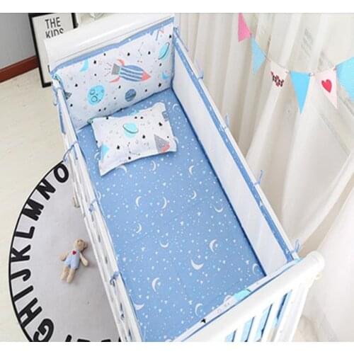 6Pcs Baby Bedding Set 3D Breathable Mesh Cot Bumper Cotton Print Crib Protector Newborn Bed Flat Sheet Pillowcase Baby Bed Set