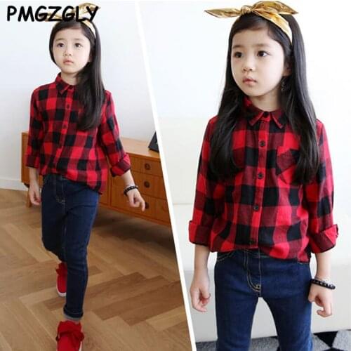 Hot Sale Plaid Shirts Child Kid Boys Girl Long Sleeve Buttons Pocket Tops Shirt Turn Down Collar Blouse Casual Girl Shirts