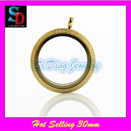 Hot selling 30mm stainless steel round floating locket gold sparkles screw open glass lockets neckalce