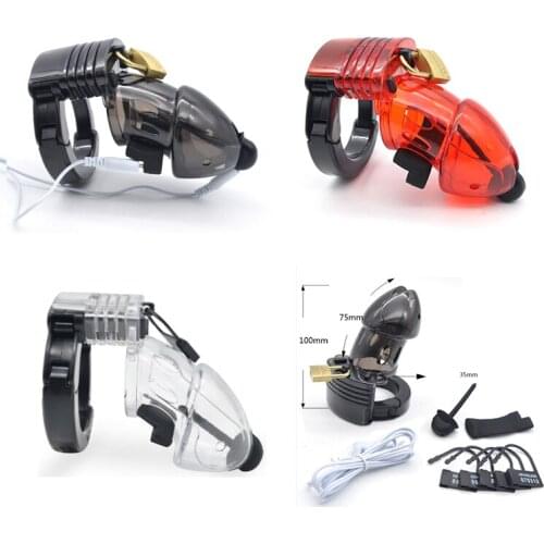 Manyjoy Electro Shock Male Chastity Device BDSM Cock Cage With Adjustable Cuff Ring Penis Lock Belt Sex Toys for Men Cock Rings