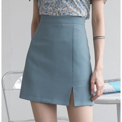 HELIAR Women Skirts Preppy Style A-line High-waist Split Mini Skirts Women Solid Elegant Casual OL Skirts For Women 2021 Spring