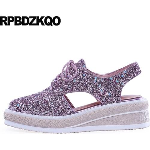 Fashion Shoes 2021 Luxury Women Black Slingback Sandals Sparkling Wedge Glitter Evening Lace Up Pink Round Toe Creepers Platform