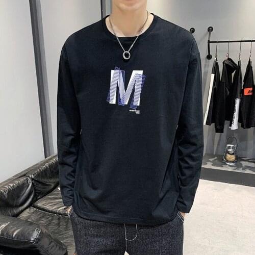 New Arrival Spring Summer Men Undershirt Brand O-Neck Cotton Long Sleeve Shirt Letter Printing M Casual Plus Size Pullover Tops