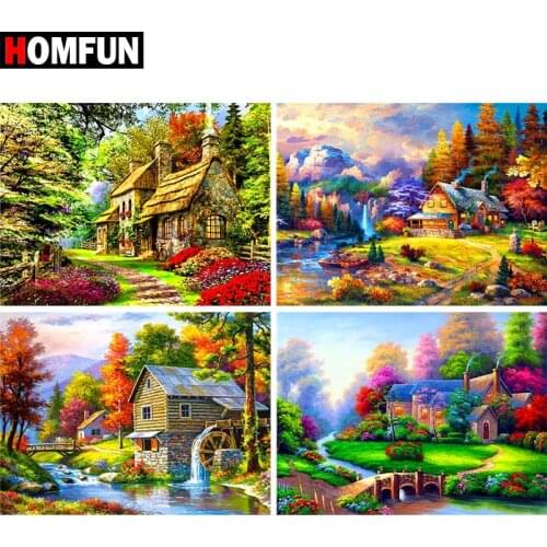 HOMFUN Full Square/Round Drill 5D DIY Diamond Painting "House Forest scene" 3D Embroidery Cross Stitch 5D Home Decor Gift BK004