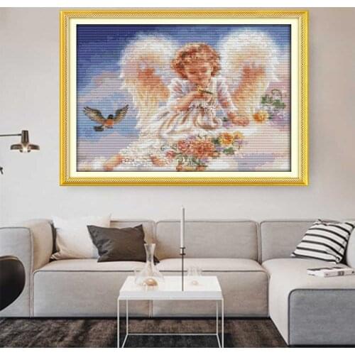 HUACAN Cross-Stitch Girl White Canvas Embroidery Needlework Sets 11CT 14CT Gift DIY Cross Stitch Figure Kits Home Decoration