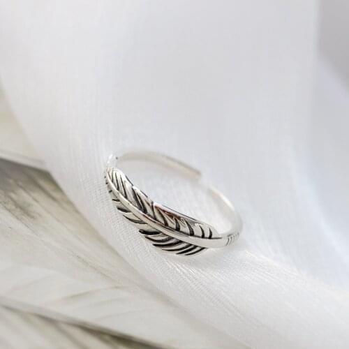 Real Pure 925 Sterling Silver Vintage Leaves Rings Handmade Fine Jewelry Creative Minimalist Design Leaves Rings for Women