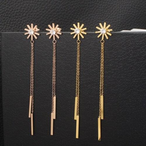 Newest Personality Fashion Stainless Steel Jewelry Simple Drop Rose Gold Color Earrings Joker For Woman And Girl EEDZCNBA