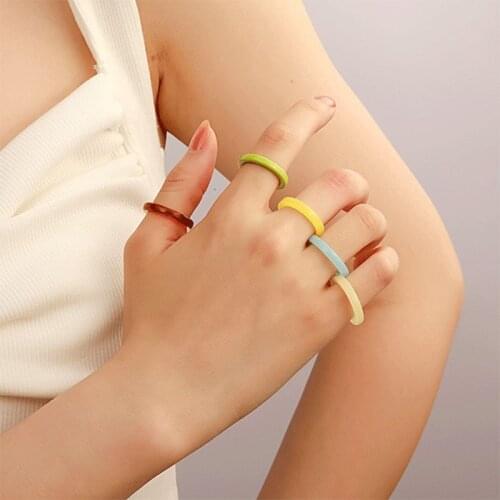 New Simple Personality Creative Transparent Resin Acrylic Colorful Geometric Round Ring For Women Jewelry Party Gifts